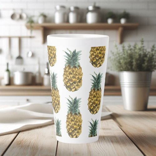 Tropical Watercolor Pineapple Seamless Pattern Latte Mug