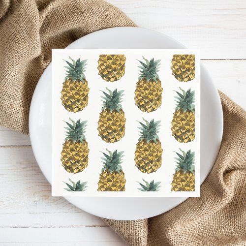 Tropical Watercolor Pineapple Seamless Pattern Napkins
