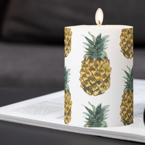 Tropical Watercolor Pineapple Seamless Pattern Pillar Candle