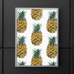 Tropical Watercolor Pineapple Seamless Pattern Poster