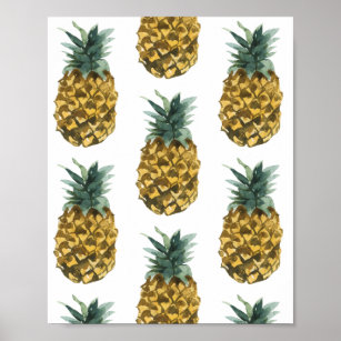 Tropical Watercolor Pineapple Seamless Pattern Poster