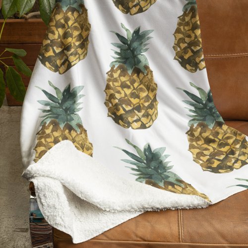 Tropical Watercolor Pineapple Seamless Pattern Sherpa Blanket