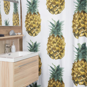 Tropical Watercolor Pineapple Seamless Pattern Shower Curtain
