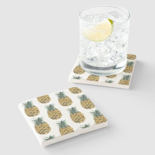 Tropical Watercolor Pineapple Seamless Pattern Stone Coaster