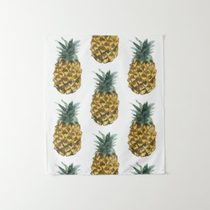 Tropical Watercolor Pineapple Seamless Pattern Tapestry