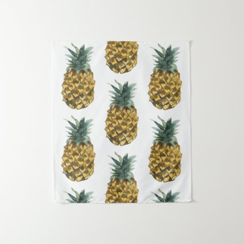Tropical Watercolor Pineapple Seamless Pattern Tapestry
