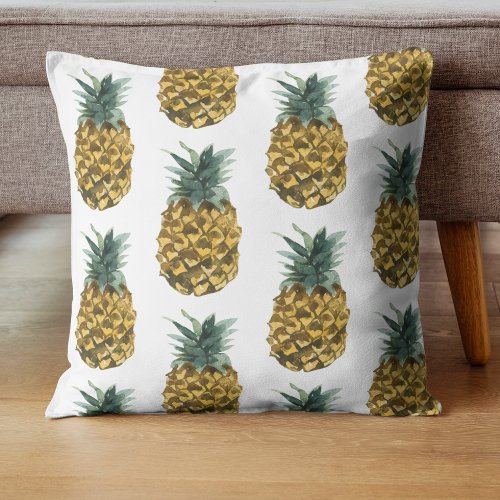 Tropical Watercolor Pineapple Seamless Pattern Throw Pillow