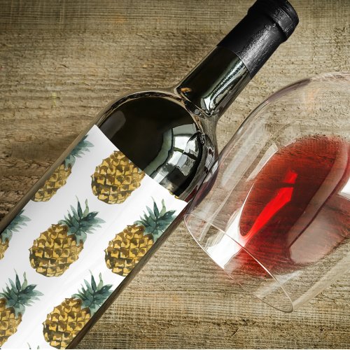 Tropical Watercolor Pineapple Seamless Pattern Wine Label