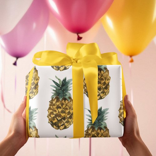 Tropical Watercolor Pineapple Seamless Pattern Wrapping Paper