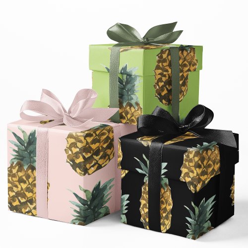 Tropical Watercolor Pineapple Seamless Pattern Wrapping Paper Sheets