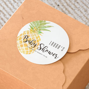 Tropical Watercolor Pineapple Stencil Baby Shower Classic Round Sticker
