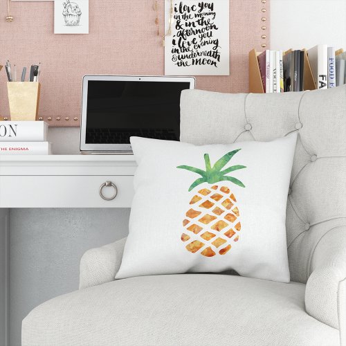 Tropical Watercolor Pineapple Throw Pillow