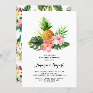 Tropical Watercolor Pineapple Wedding Shower Invitation
