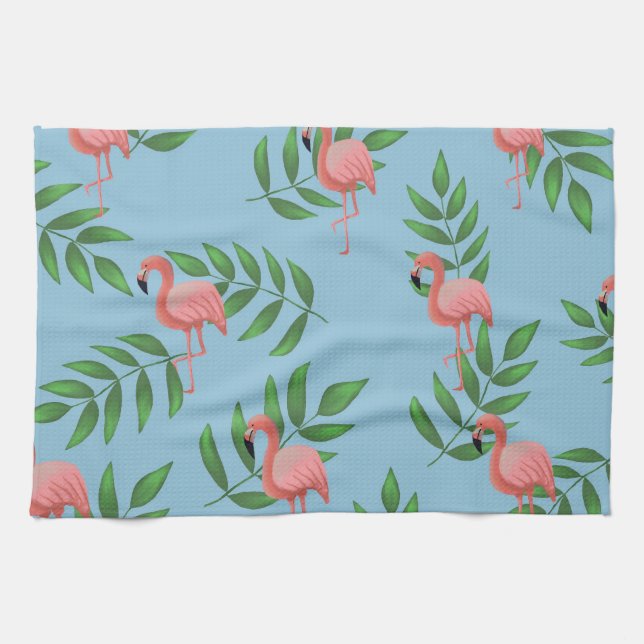 Tropical Watercolor Pink Flamingo Kitchen Towel (Horizontal)