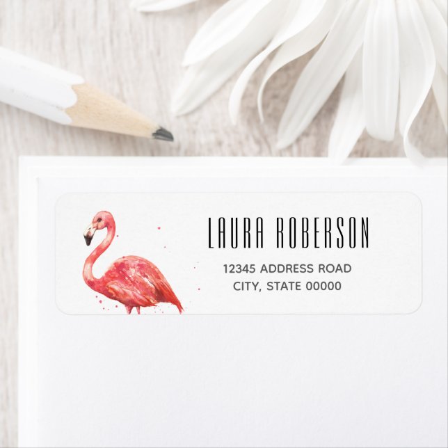 Tropical Watercolor Pink Flamingo Label (Insitu)