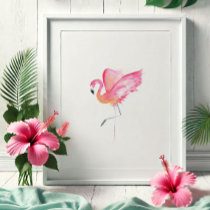 Tropical Watercolor Pink Flamingo Poster