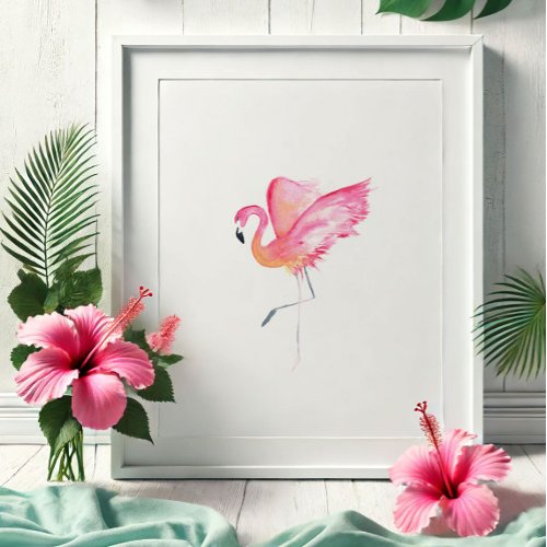 Tropical Watercolor Pink Flamingo Poster