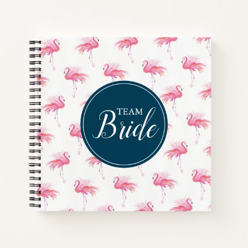 Tropical Watercolor Pink Flamingos Team Bride Notebook