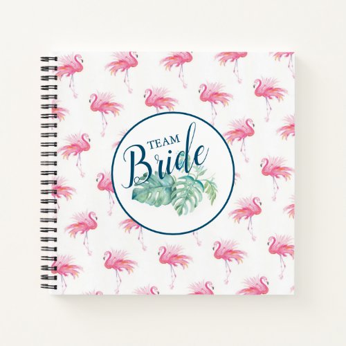 Tropical Watercolor Pink Flamingos Team Bride Notebook