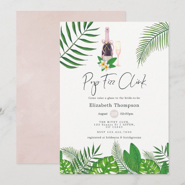 Tropical Watercolor Pop Fizz Clink Invitation (Front/Back)