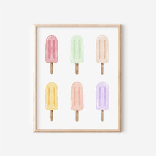Tropical Watercolor Popsicle Collage Art Print