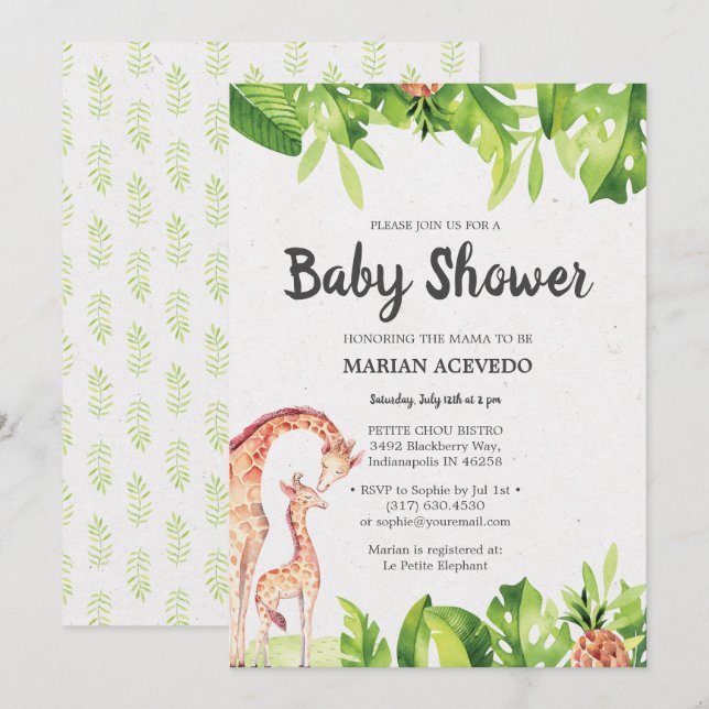 Tropical Watercolor Safari Baby Shower invitation (Front/Back)