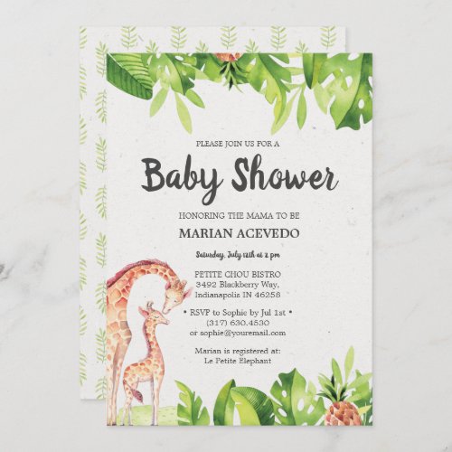 Tropical Watercolor Safari Baby Shower invitation