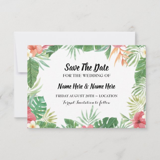 Tropical Watercolor Save The Date Aloha Invite (Front)
