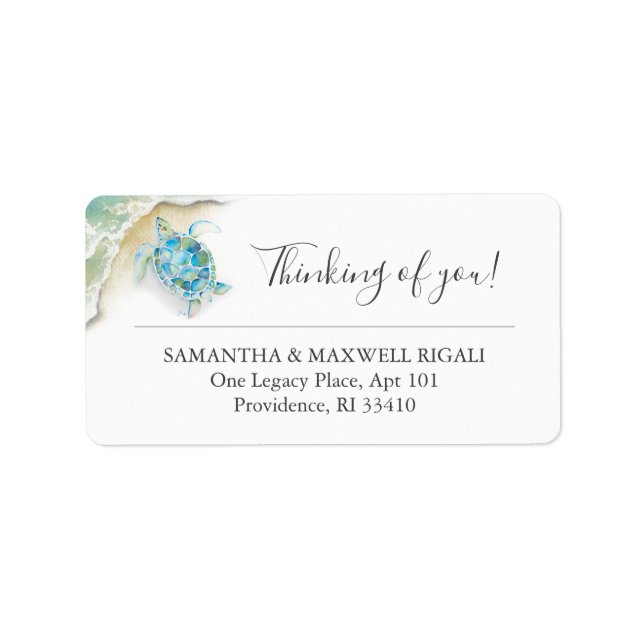 Tropical Watercolor Sea Turtle Ocean Address Label (Front)