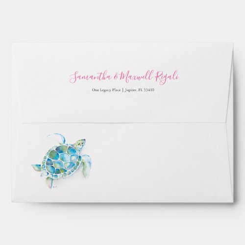 Tropical Watercolor Sea Turtle Return Address Envelope