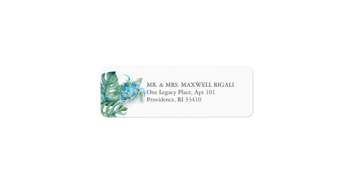 Tropical Watercolor Sea Turtle Return Address Label Zazzle