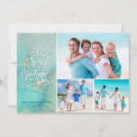 Tropical Watercolor SEAsons Greetings | Stripes Holiday Card<br><div class="desc">A fun, tropical or nautical twist on "Season's Greetings" with SEAS & GREETINGS in modern, elegant script typography in tranquil coastal beachside colors accented with starfish. This beach and aquatic themed holiday greeting coordinates with your beach, cruise, and tropical vacation photos or you're sending wishes from your tropical home location....</div>