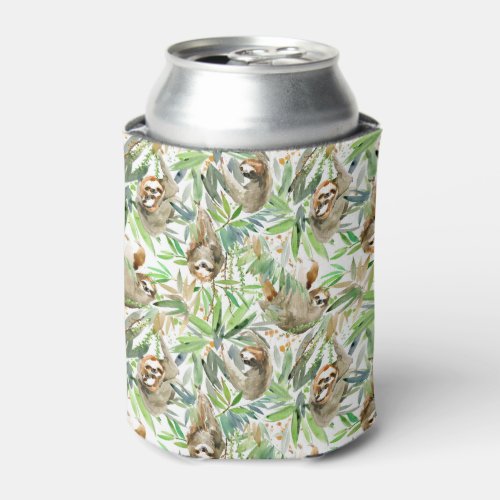 Tropical Watercolor Sloth Pattern Can Cooler