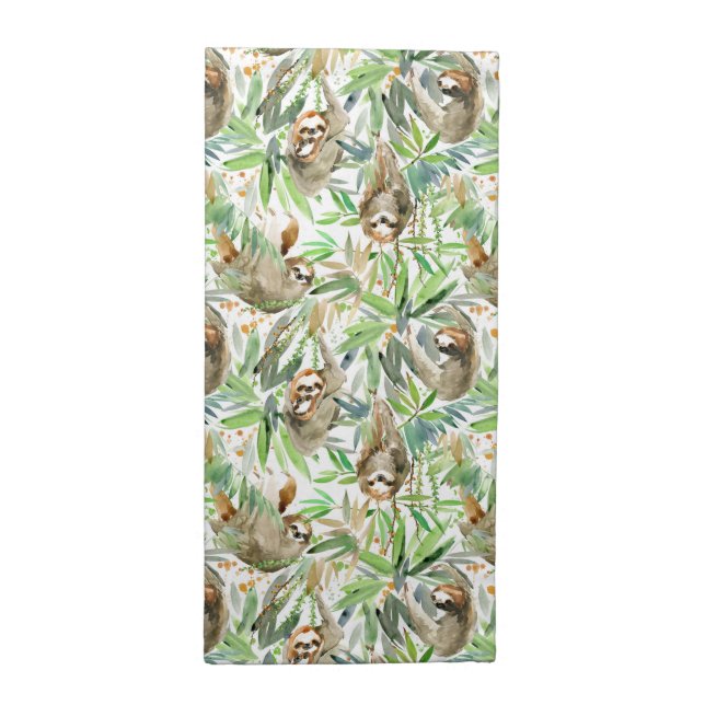 Tropical Watercolor Sloth Pattern Cloth Napkin (Half Fold)