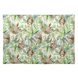 Tropical Watercolor Sloth Pattern Cloth Placemat
