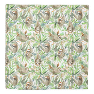 Tropical Watercolor Sloth Pattern Duvet Cover