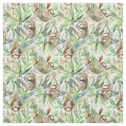 Tropical Watercolor Sloth Pattern Fabric
