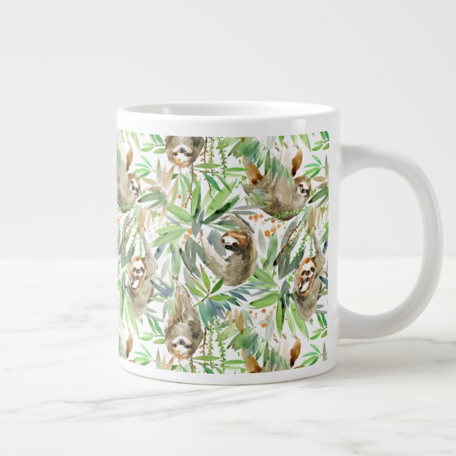 Tropical Watercolor Sloth Pattern Giant Coffee Mug (Right)