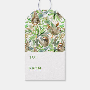 Tropical Watercolor Sloth Pattern Gift Tags