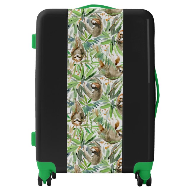 Tropical Watercolor Sloth Pattern Luggage (Front)