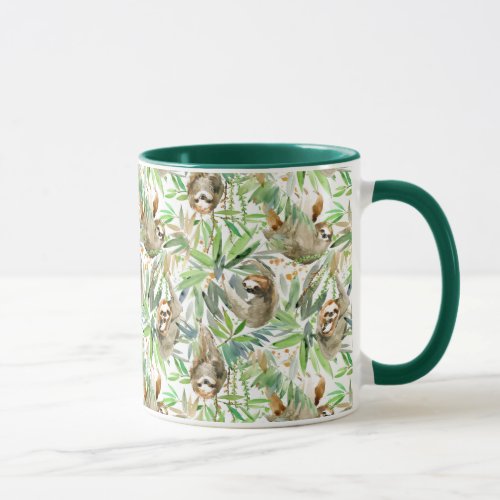 Tropical Watercolor Sloth Pattern Mug