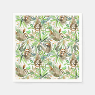 Tropical Watercolor Sloth Pattern Napkins