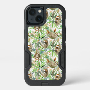 Tropical Watercolor Sloth Pattern iPhone 13 Case
