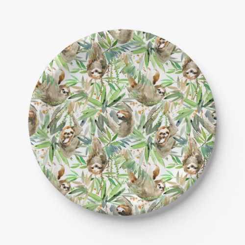 Tropical Watercolor Sloth Pattern Paper Plates