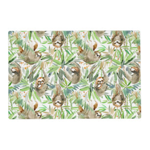 Tropical Watercolor Sloth Pattern Placemat