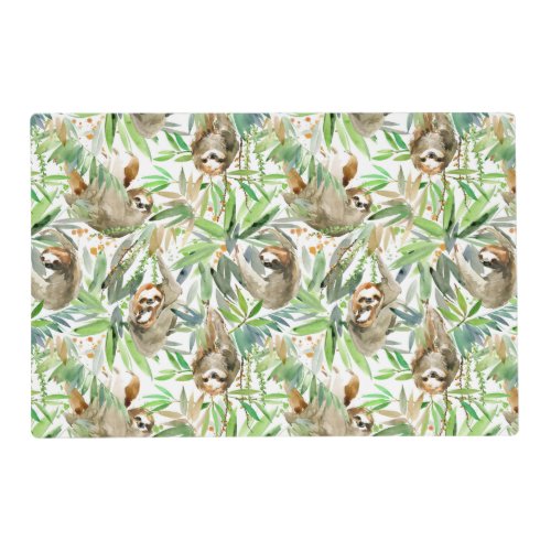Tropical Watercolor Sloth Pattern Placemat