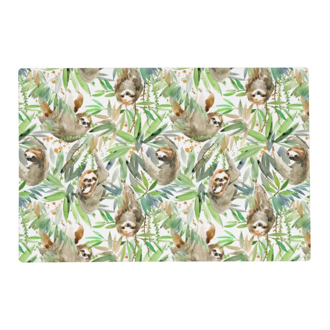 Tropical Watercolor Sloth Pattern Placemat (Front)