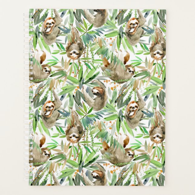 Tropical Watercolor Sloth Pattern Planner (Front)