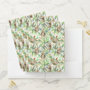Tropical Watercolor Sloth Pattern Pocket Folder