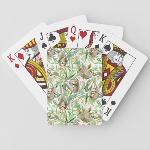 Tropical Watercolor Sloth Pattern Poker Cards